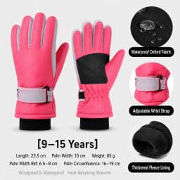 Kids Winter Ski Gloves Waterproof Windproof Children Snow Gloves for Boys Girls Warm Fleece Lining Sports Finger Gloves 3-15Y