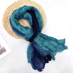 Fashionable Trend Gradient Blue Fold Shawl Soft Retro Pleated Long Scarf Sunscreen Scarf Spring Summer