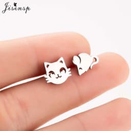 Korean Style Star Moon Ear Studs for Girls Minimalist Cat Puzzle Leaf Dinosaur Earrings Black Stainless Steel Jewelry Oorbellen