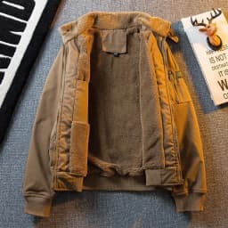 Men's Thickened Fleece Flight Jacket Winter Warm Workwear Military Style Cotton Coat Outerwear Youth Casual Cleanfit Long Sleeve