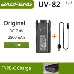 Baofeng UV-82 Li-ion Battery USB-C Type-C Charger 2800/3800mAh BL-8 Original For UV-8D UV-82HP UV-8D UV-82WX UV89 Two Way Radio