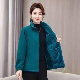 Thickened Fleece Coral Sweater Coat for Middle-Aged And Elderly Women Autumn Winter Casual Style Zipper Closure Loose Fit Mom...
