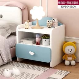 Modern Nightstand with Double Drawers Cute Kid's Bedside Table Multi-Functional White Cabinet for Girls' Bedrooms