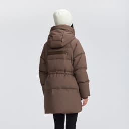 Metersbonwe Women's Adjustable Waist Drawstring Down Coat Puffer 85% Duck Down Hooded Patch Pockets Warm Winter Puffer Jackets