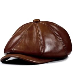 Spring New Genuine Leather Hat Cap Cowhide Beret Warm  Cotton Men Padding Brand Brown/Black Duck Hat