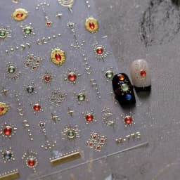 Elegant Gold Scepter 5D Nail Art Stickers Gorgeous Gemstone Luxury Courtly Pattern Necklace Frame Self Adhesive Manicure Decals