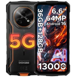 Phone robust DOOGEE Fire 7 5G Gemini AI 36Go (6 + 30) 128 Go battery mAh dimension Smartphone