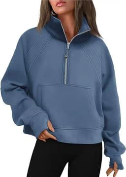 Women's Autumn/Winter Half-Zip Stand Collar Sweatshirt Casual Versatile Long Sleeve Hoodies Pullover