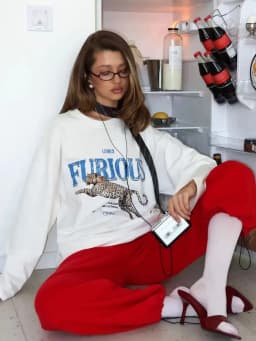 Leopard Furious Printed Oversized T Shirt Women Long Sleeve American Retro Casual Hoodies French Crewneck Streetwear Tshirt 2026
