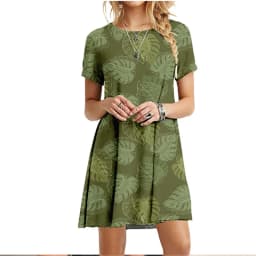 3D Green Leaves Floral Printed Mini Dress For Women 2022 Summer Loose Oversized Casual Short Sleeve O-Neck A-Line Dress Sundress