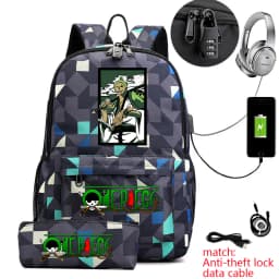 One Piece Zoro Print School Backpack Anti Theft Kids Teen Bookbag with Pencil Case