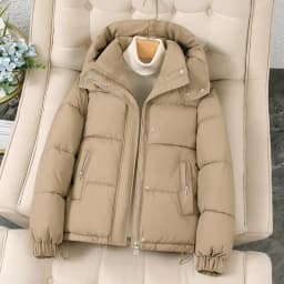 Hooded Thick Coat Short Length Urban Style with Loose Fit Long Sleeve Regular Sleeve Commuter Chic Zipper Closure Women Coats