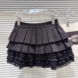 DEAT 2025 Autumn New Sweet Style Lace Patchwork Pleated Skirt For Women Casual Solid Color Cake Skirts Female Trendy 11A06220