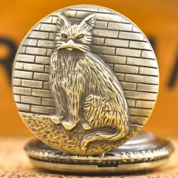 Vintage Bronze Clamshell Creative Handsome Cat Design Necklace Quartz Pocket Watch Gift Universal Male And Female Students