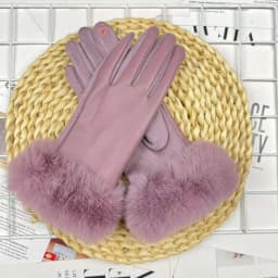 Soft PU Leather Suede Splicing Winter Women Warm Gloves Fashion Elegant Plush Wrist Windproof Thicken Cycling Drive Touch Screen