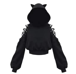 Women's Clothes Solid Color Gothic Hoddies Women's Sweatshirt Hollow Out Long Sleeve Hodded Casual Pullover Summer Autumn Y2k