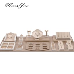 PU Leather Jewelry Store Display Case Ring Earring Bracelet Organizer Tray Pendant Necklace Chain Holder Neckform Stand Showcase