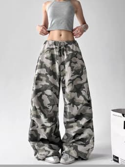 American Retro Camouflage Work Pants Women's Spring and Summer New Style Loose Wide Leg Pants Casual Pants