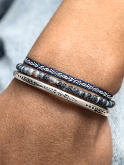 Vintage 925 Silver Plated C-Bangle Featured Europe and American Personality Weathered Natural Stone Bead Bracelet Unisex Jewelry