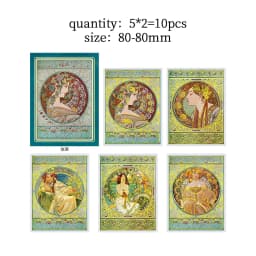 10 pcs/lot Mucha theme Stickers Diy Decorative Scrapbooking Diary Stick Labels Album hand made Collage material