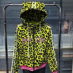 Y2k American retro Harajuku yellow leopard print devil horn hoodie European and American hoodie, zipper jacket, personalized top