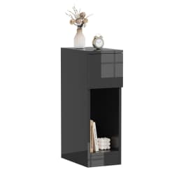 BonChoice Slim Tall Bedside Table Cabinet High Gloss with Drawer & Storage Space for Bedroom, Narrow Sofa Side Table