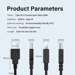 High Speed USB Type A to B 2.0 Long Cable For Canon Brother Hp Epson Printer Label Scanner Electronic Piano Organ Square Adapter