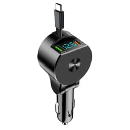 USB C Car Charger 65W Super Fast Charge with Voltage Display PD 30W Retractable Type C Cable for iPhone 16 Pro Max 15 Samsung