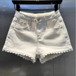 Korean Fashion White Denim Patchwork Lace High Waist Wide Leg Shorts Women Summer Vintage Washed Jean Short Pants Casual Popular