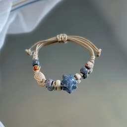 China Ethnic Retro Jingdezhen Ceramic Star Round Bead Rope Chain Bracelet for Women Friendship Charm Jewelry Accessories Gifts