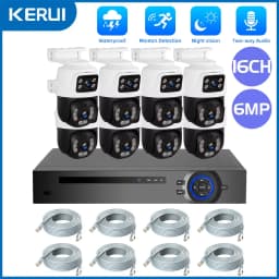 KERUI 2K 6MP HD POE Surveillance 8CH 16CH Camera System Dual Lens PTZ WIFI IP Home Security 8CH POE NVR Video H.265 CCTV Kit