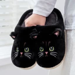 Size 44 45 Black Kitty Cat Winter Adult Slippers for Home Women's Fluffy Kitten Slipper Unisex Warm Furry House Shoes Drop Ship