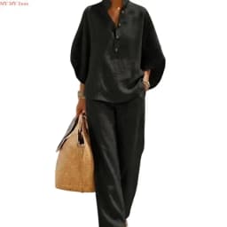 Two Piece Set for Women Spring Outfits 2026 Summer Fashion Casual Button Down Shirt Wide Leg Pants Lounges Set