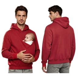 Men Hooded Sweatshirt Kangaroo Jacket Dad and Baby Carrier Hoodie Front Large Pouch Pullover Top for Outing Travel Homewear