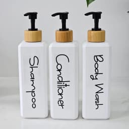 3PCS Bathroom Refillable Lotion Bottle for Shower Bath Shampoo Soap Conditioner Lotion Pump Press Bottles with Waterproof Labels