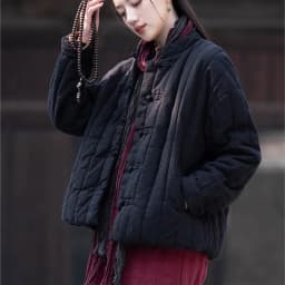 Johnature Women Chinese Style Linen Parkas Solid Color Stand Long Sleeve Winter Coats 2025 New Button Plus Cotton Warm Parkas