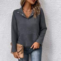 Casual Long Sleeve Hoodie Regular Fit Simple Style with Pocket Stand Collar Patchwork Lightweight Single Women Hoodie Autumn