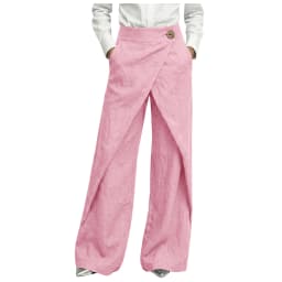 Womens Linen Wrap Wide Leg Pants High Waist Button Decor Asymmetrical Overlap Trousers Casual Loose Fit Office Lady Work Pants