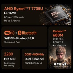 MOREFINE Mini PC M700 AMD Ryzen R7-7735U WIN11PRO Desktop Computer Dual Channel DDR5 RAM M.2 Nvme SSD WiFi6 BT5.0 Laptop Game