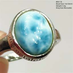Natural Blue Larimar Oval Adjustable Ring Jewelry Water Pattern Real Larimar For Women Men Healing Fashion Stone AAAAAA