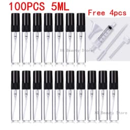 Bulk Pack 5/10/20/50/100PCS 5ML Black Glass Spray Bottles with 4 Essential Accessories - Dropper Funnel Dispenser Syringe