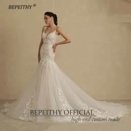 BEPEITHY Customized Sexy Backless Trumpet Lace Wedding Dresses For Women 2022 Bride V Neck Sleeveless Summer Mermaid Bridal Gown