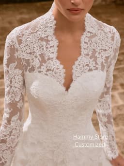 Modest Arabian Wedding Dress Customized Long Sleeves V Neck Exquisite Lace A Line Saudi Arabic Bridal Gown Robe De Mariee
