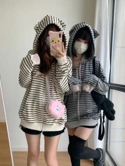 NiceMix Cutecore Jirai Kei Cat Ear Cute Oversized Hoodie Women Y2k Kawaii Zip Up Harajuku Худи Кофта