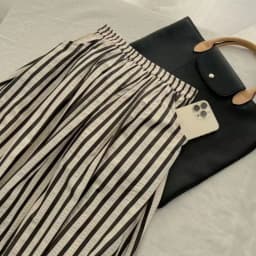 Retro Chic Solid Color Striped Skirt for Women in Summer, High Waisted and Slimming A-line Mid Length Umbrella Skirt