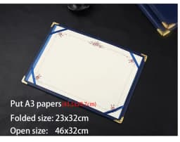 12K(2PCS)  6K 8K Hold B5 A4 A3 PU Leather Certificate Cover Award Folder