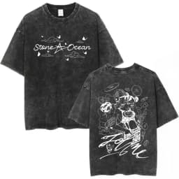 Vintage Washed Anime Jojo Bizarre Adventure T-shirt Giorno Giovanna Manga Graphic T-shirts Men's Clothing Cotton Casual T shirts