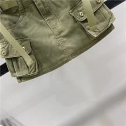 Zipper Fly Denim SKirts with Button Women's Denim Cargo Skirts with Pockets Sexy Mini A-line Jean Skirts Female Streetwear
