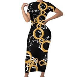 Retro Chains Bodycon Dress Summer Leopard Print Cute Maxi Dresses Women Short Sleeve Graphic Street Fashion Dress 3XL 4XL 5XL