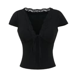 Chic V Neck Slim Crop Tops Short Sleeve Sweet Bottoming T-shirt Lace Elastic Camisole Streetwear